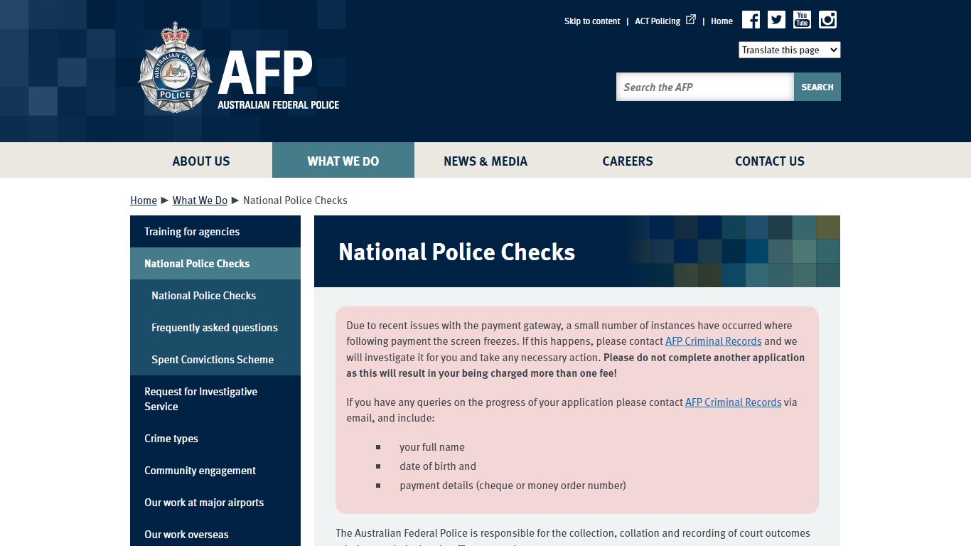 National Police Checks | Australian Federal Police