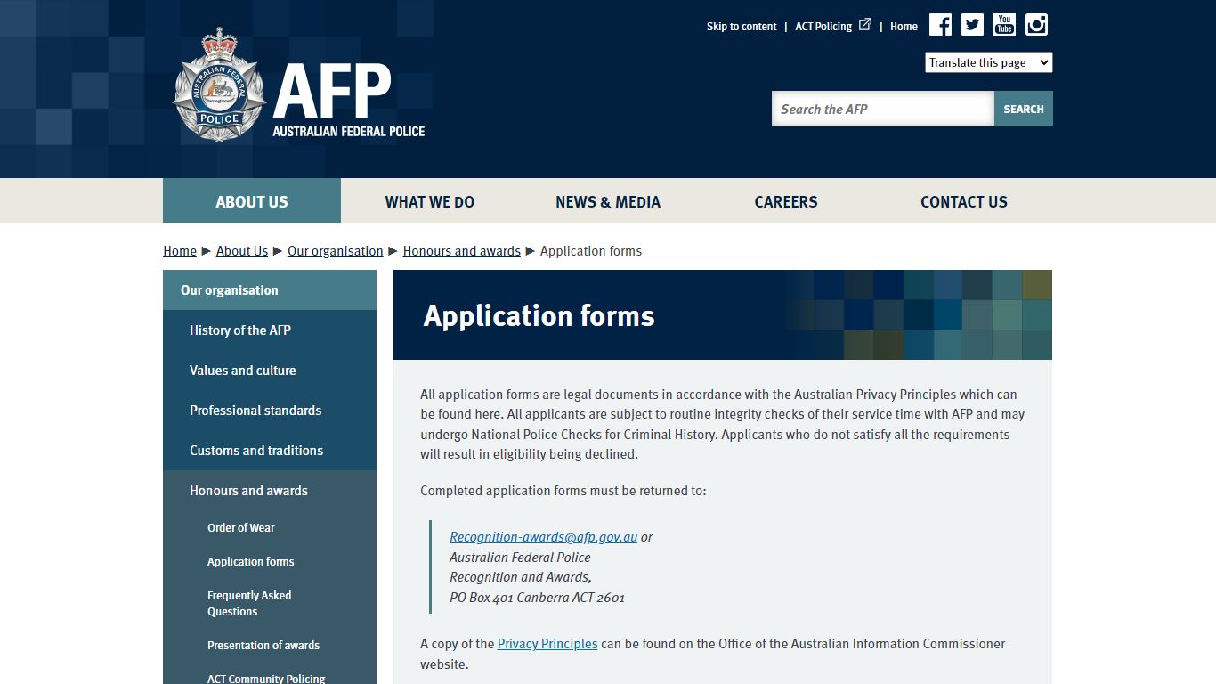 Application forms | Australian Federal Police
